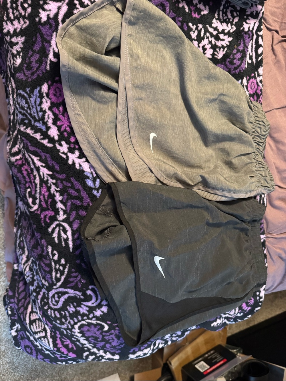 Nike Two-Tone Gray and Black Running Shorts with White Swoosh